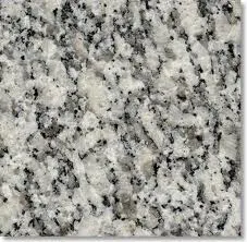 Amostra de Granito Cinza Corumbá: cinza e branco com faixas escuras alongadas